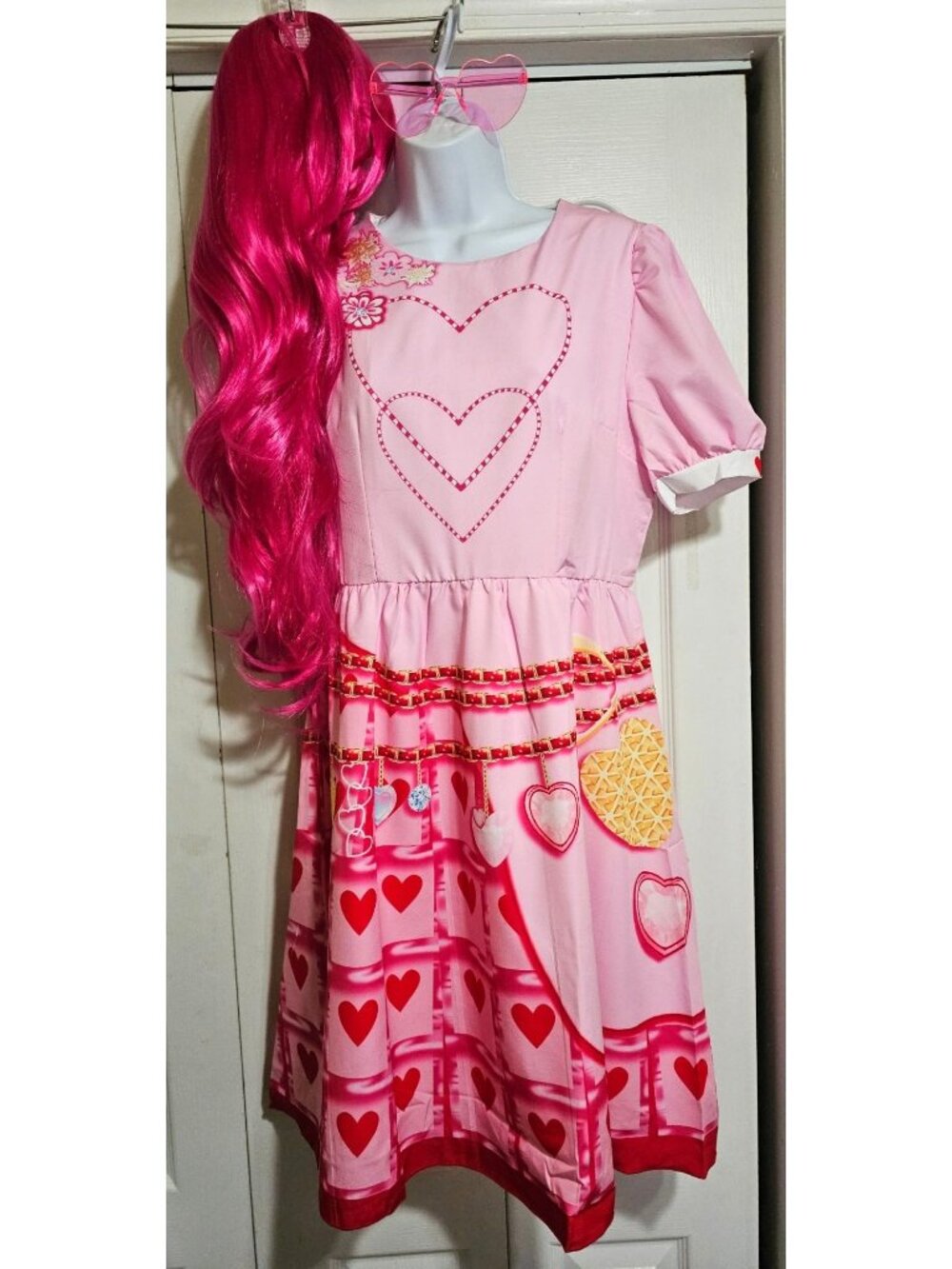 Descendants Rise of Red Bridget Costume Adult Women Large Dress Pink Wig Cosplay